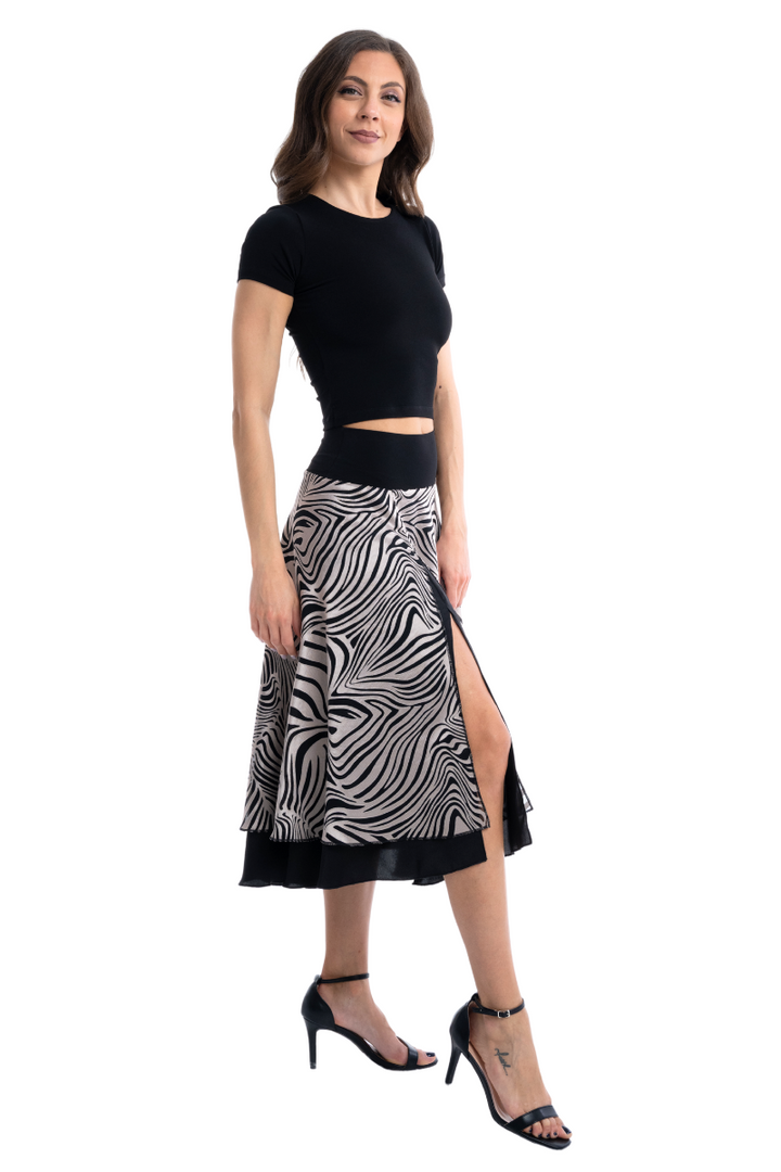 Abstract Striped Two-layer Georgette Skirt