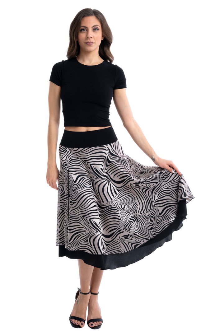 Abstract Striped Two-layer Georgette Skirt