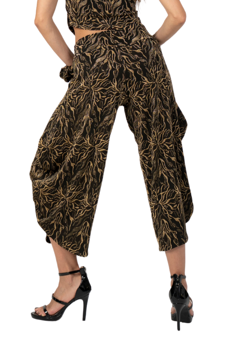 Abstract Vines Print Cropped Gathered Pants