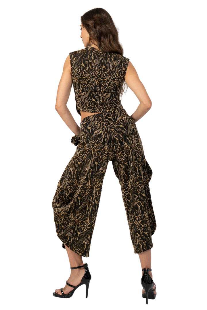 Abstract Vines Print Cropped Gathered Pants