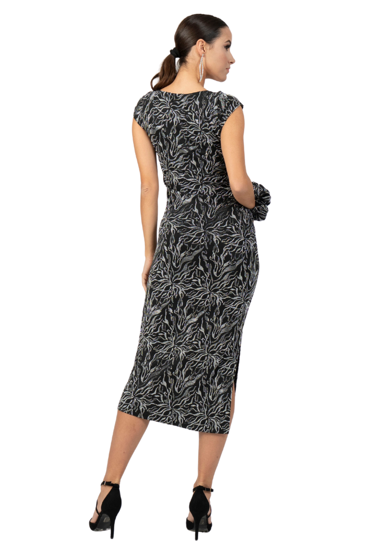 Abstract Vines Print Dance Dress With Gatherings
