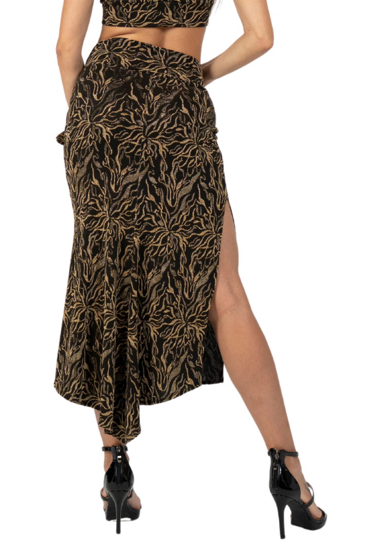 Abstract Vines Print Midi Skirt With Side Slit