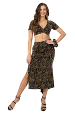 Load image into Gallery viewer, Abstract Vines Print Midi Skirt With Side Slit
