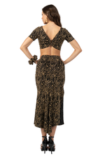 Load image into Gallery viewer, Abstract Vines Print Midi Skirt With Side Slit
