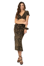 Load image into Gallery viewer, Abstract Vines Print Midi Skirt With Side Slit
