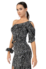 Load image into Gallery viewer, Abstract Vines Print One Sleeve Dance Crop Top
