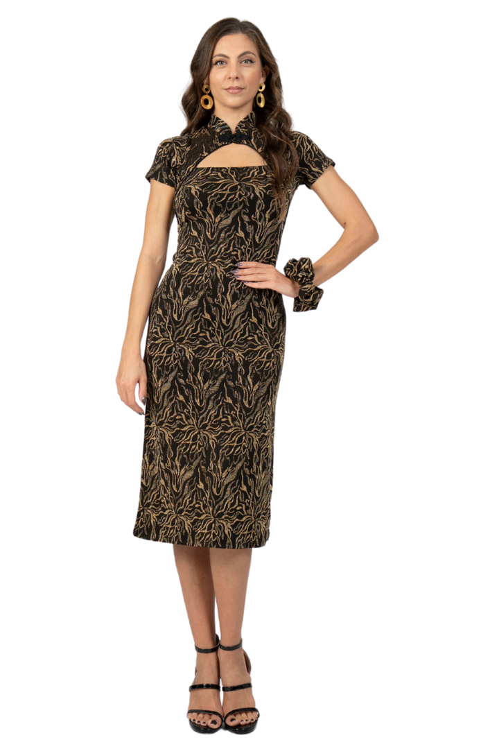 oriental cocktail dress EastFlair Women's Green Floral Print Waist Cinched Mini Dress,Elegant Summer Cheongsam Chinese Style Oriental Clothes,Suitable For Dates And Party Dress