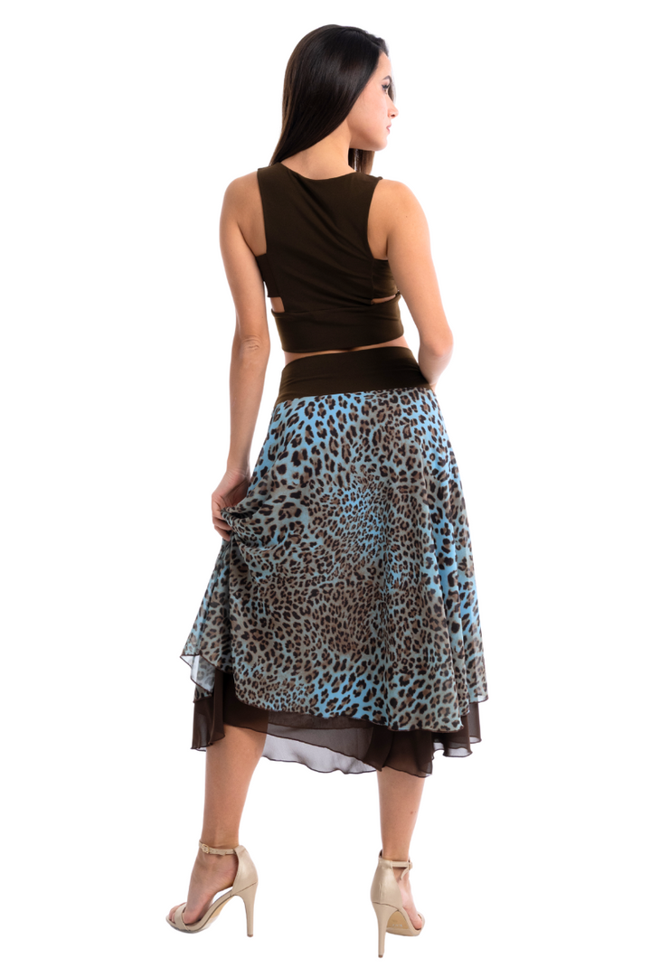 Animal Print Two-layer Georgette Skirt