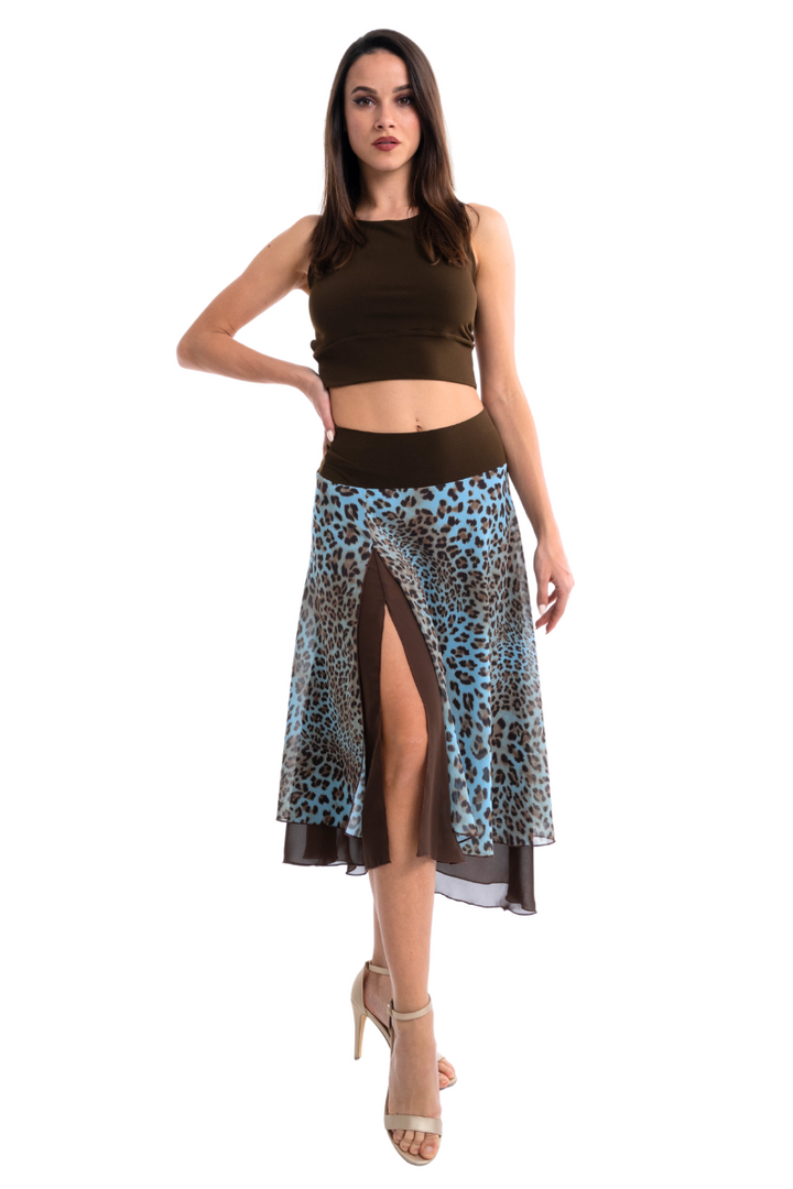 Animal Print Two-layer Georgette Skirt