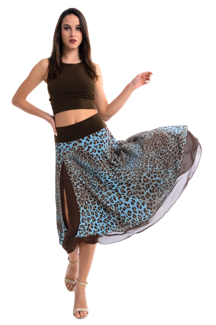 Animal Print Two-layer Georgette Skirt