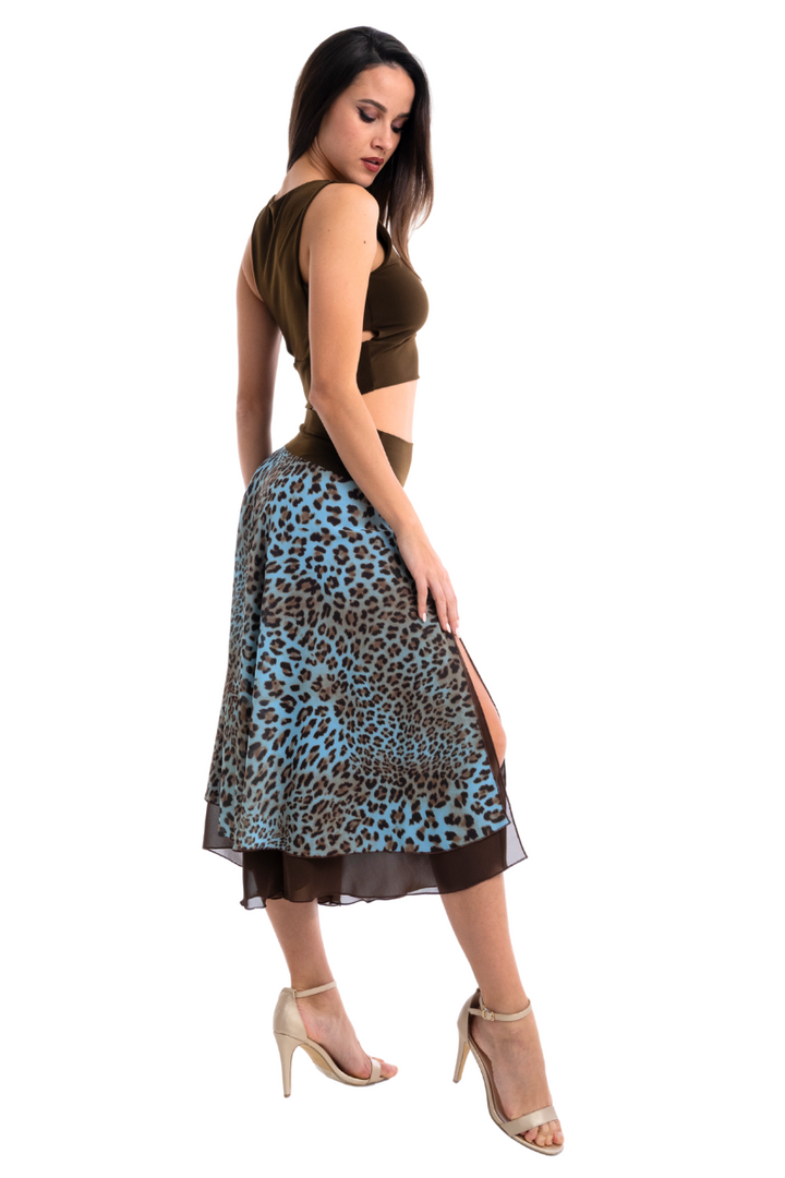 Animal Print Two-layer Georgette Skirt