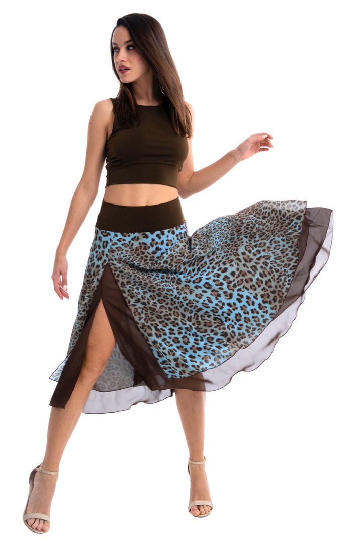 Animal Print Two-layer Georgette Skirt