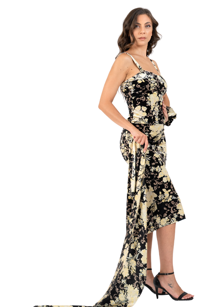 Asian Floral Print Satin Scarf