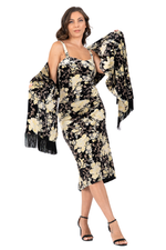 Load image into Gallery viewer, Asian Floral Print Velvet Shawl With Fringe