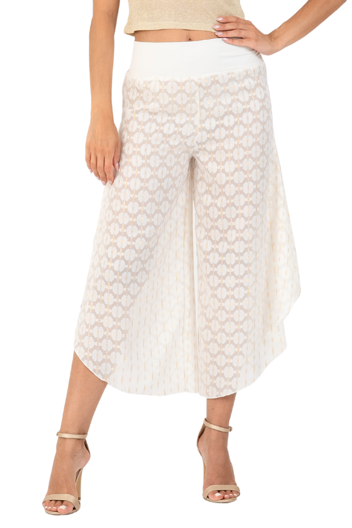 Ivory Embroidered Asymmetric Cropped Tango Pants (S)