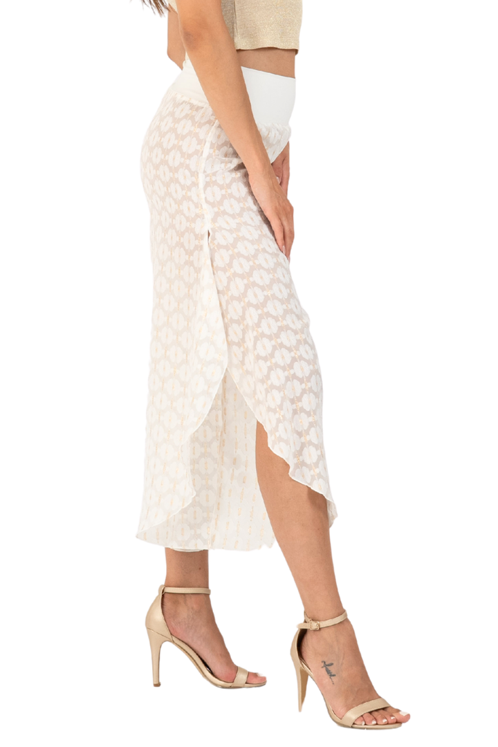Ivory Embroidered Asymmetric Cropped Tango Pants (S)
