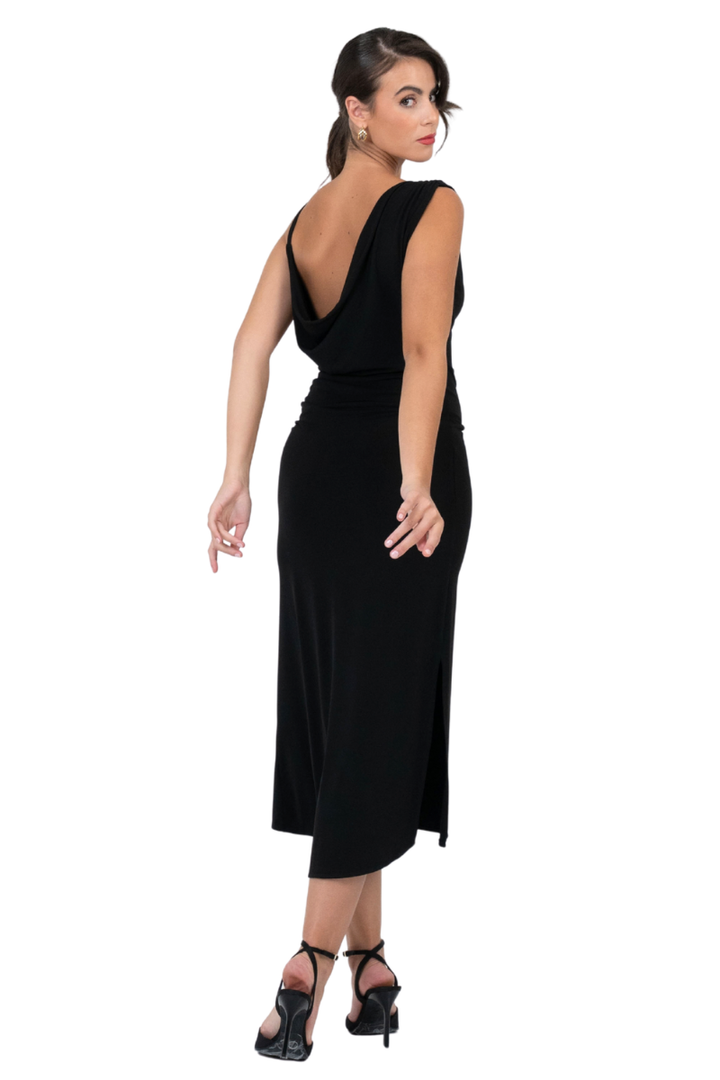 Asymmetric Draped Neckline Tango Dress