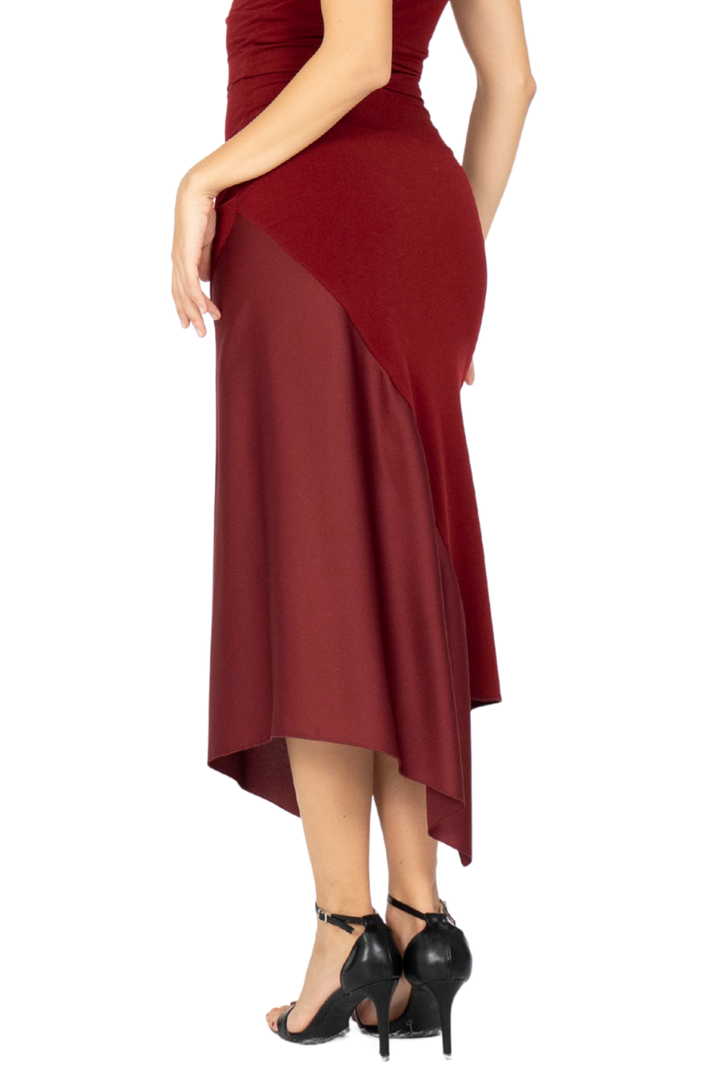 Asymmetric Jersey Tango Skirt With Satin Panel