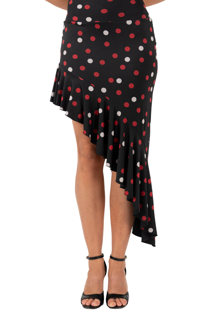 Asymmetric Ruffle Mixed Polka Dot Skirt