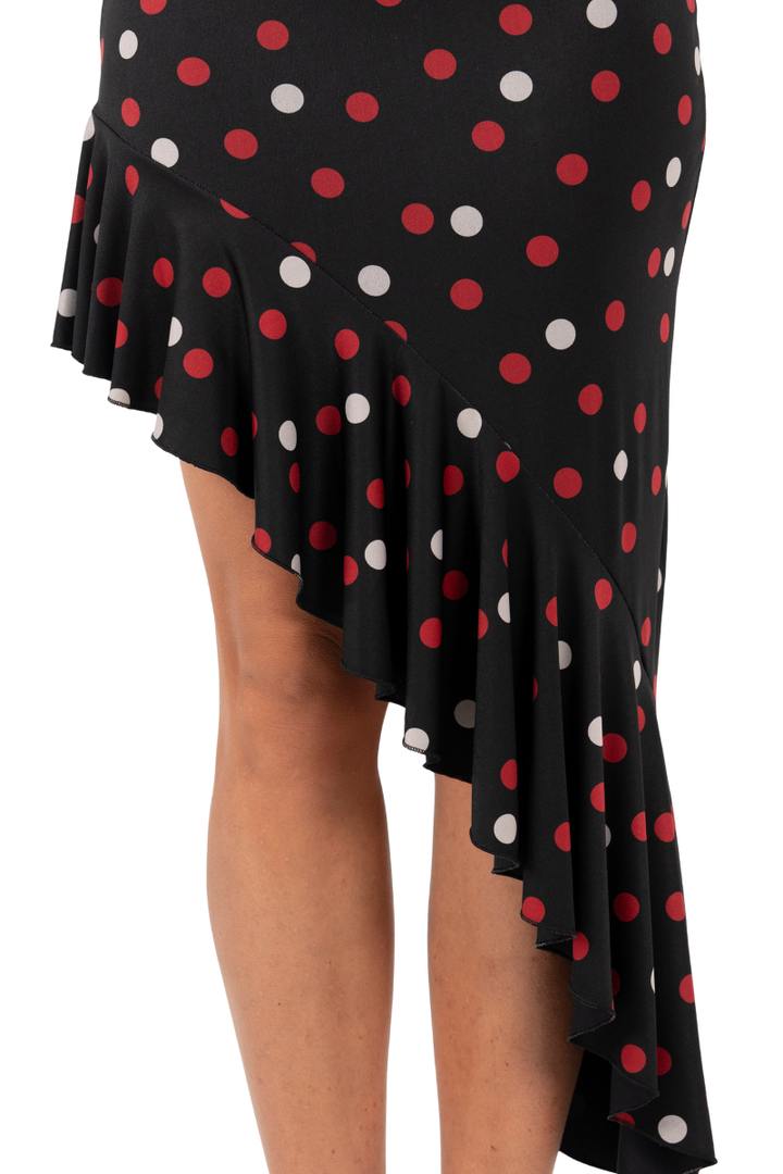 Asymmetric Ruffle Mixed Polka Dot Skirt