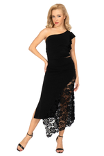 Load image into Gallery viewer, Black Asymmetric Tango Skirt With Lace Panel