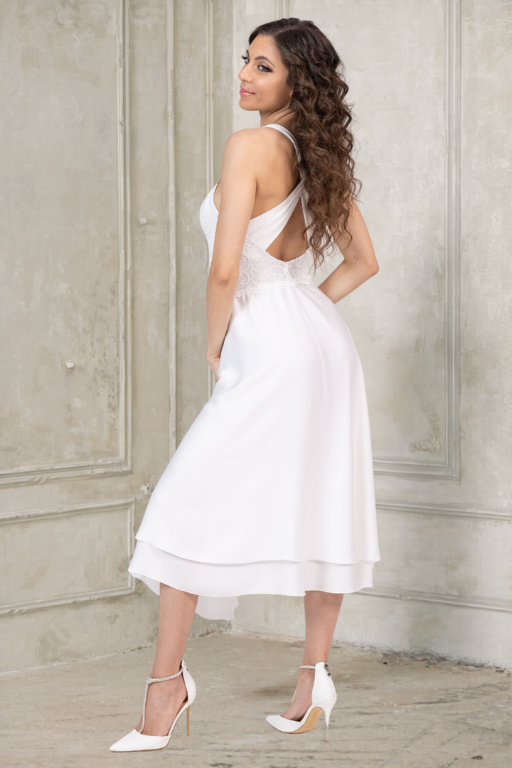 Asymmetric Strap Twist Back Bridal Dance Dress