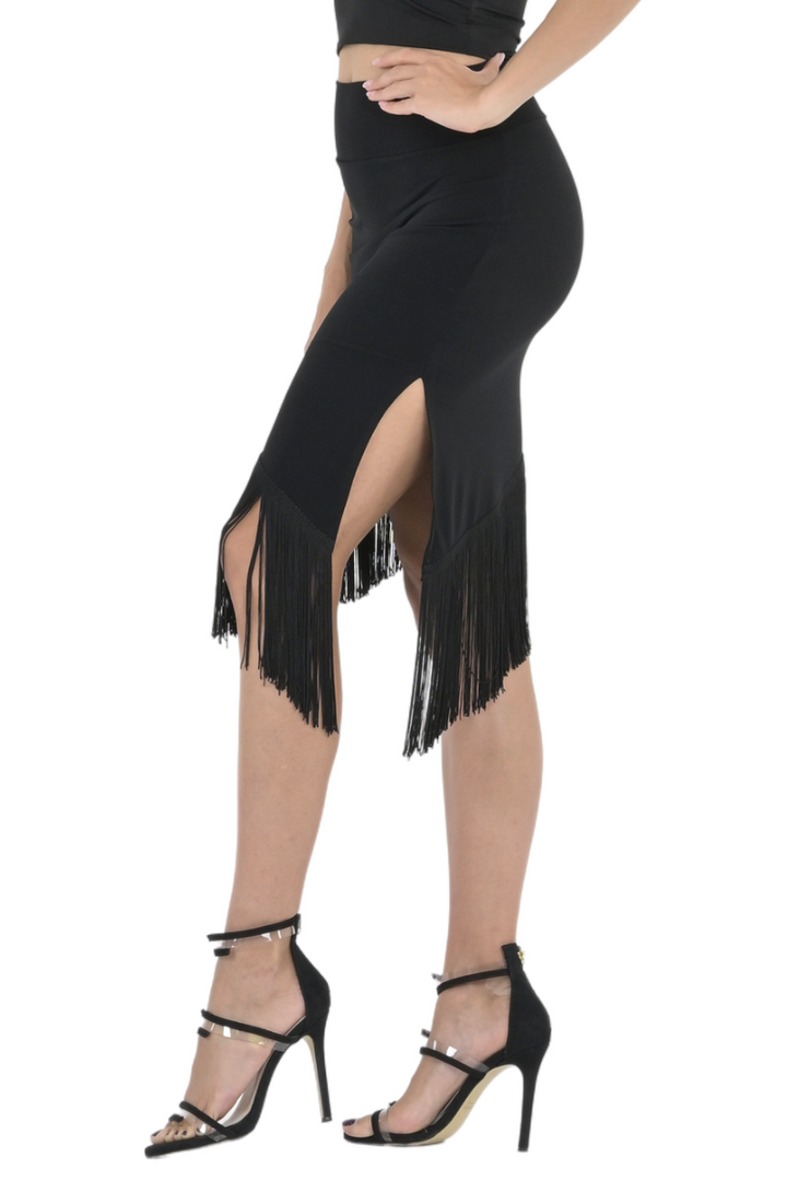 Asymmetric Tango Mini Skirt With Fringe