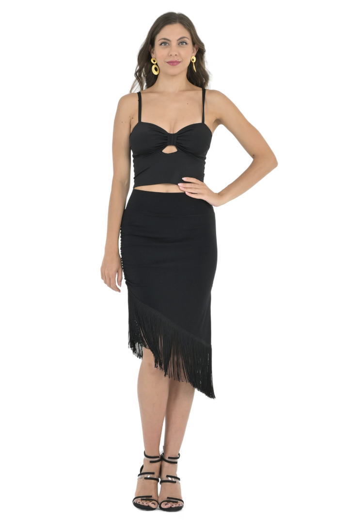 Asymmetric Tango Mini Skirt With Fringe