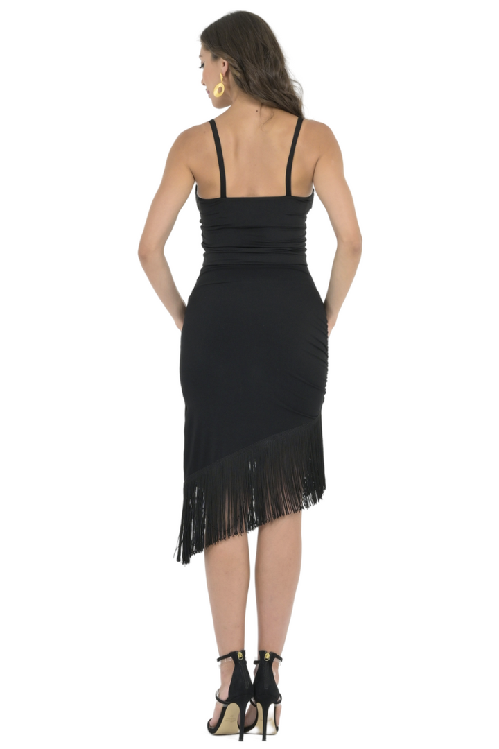 Asymmetric Tango Mini Skirt With Fringe