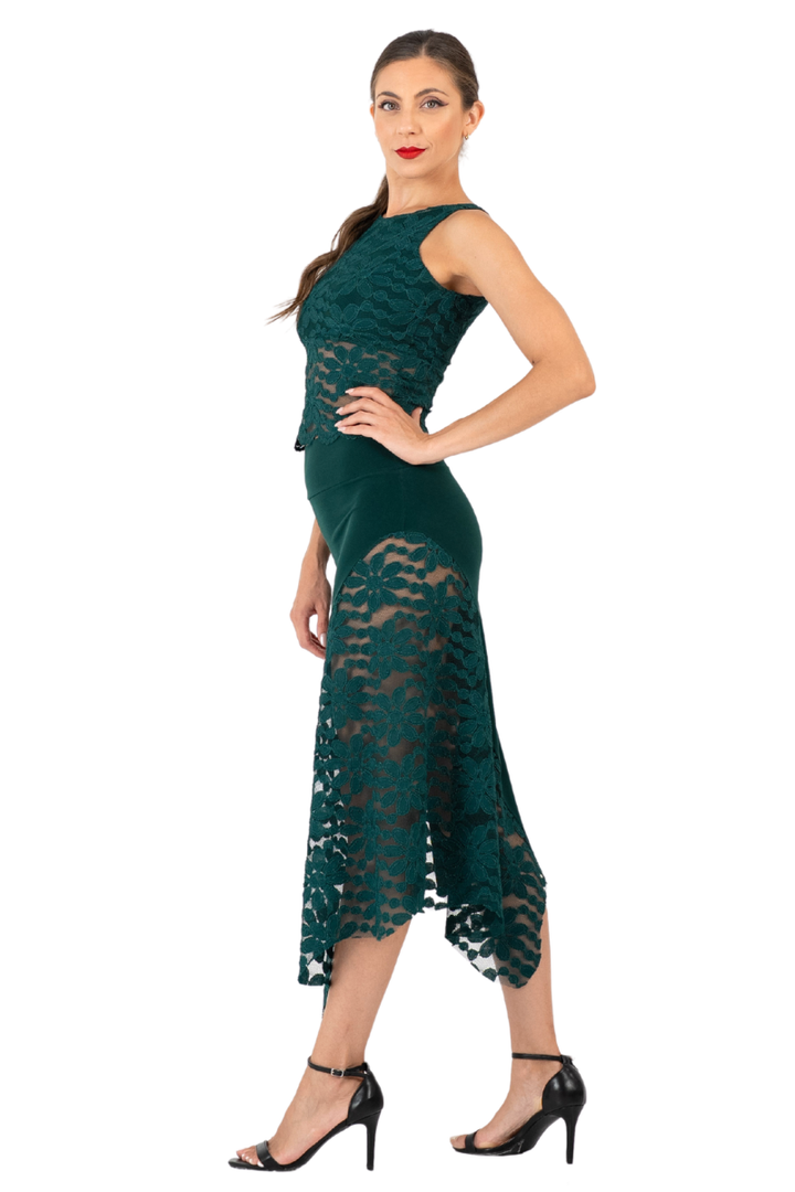 Asymmetric Tango Skirt With Lace Panel