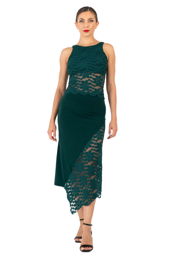 Asymmetric Tango Skirt With Lace Panel