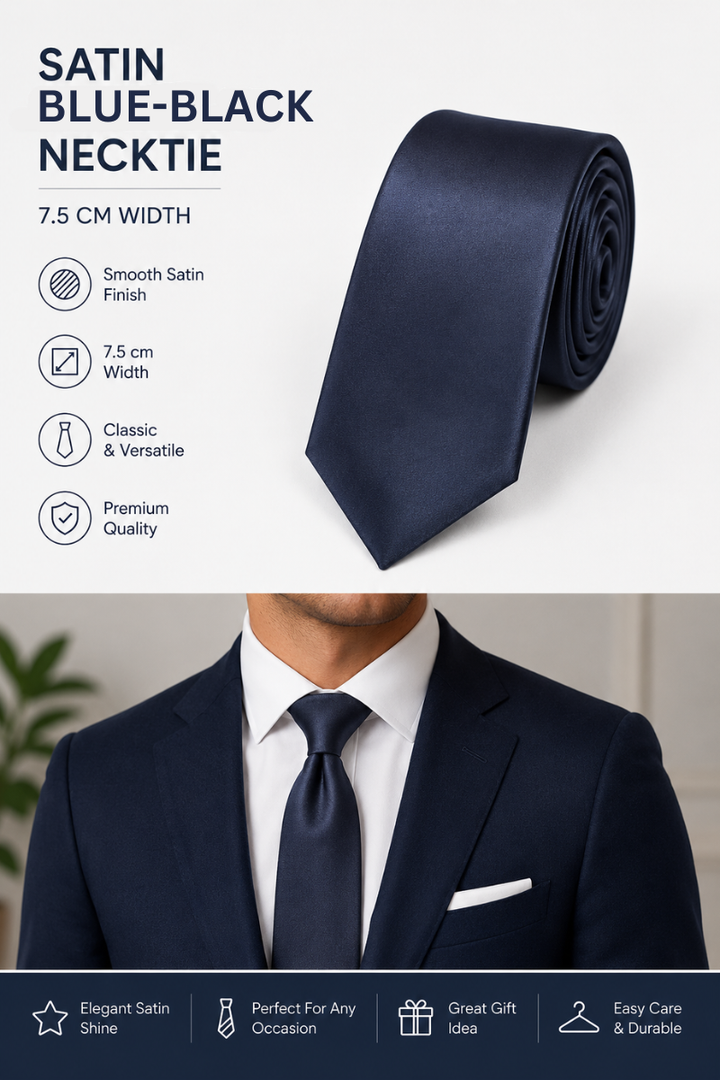 Blue-Black Men's Satin Necktie