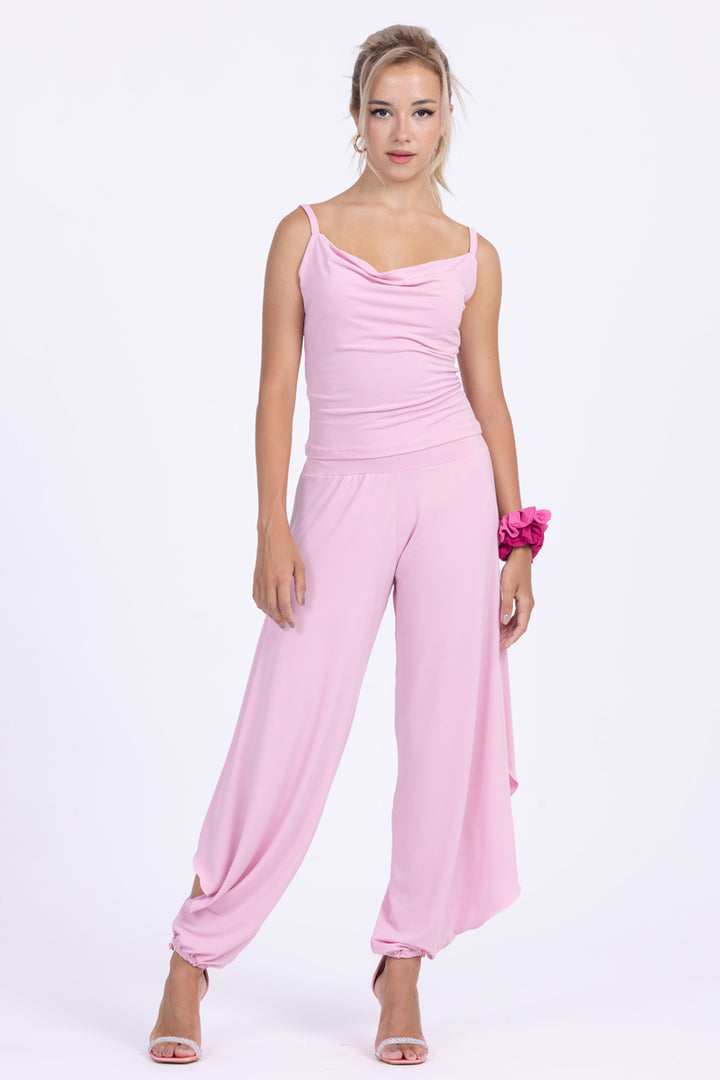 Baby Pink Top With Draped Neck And Straps
