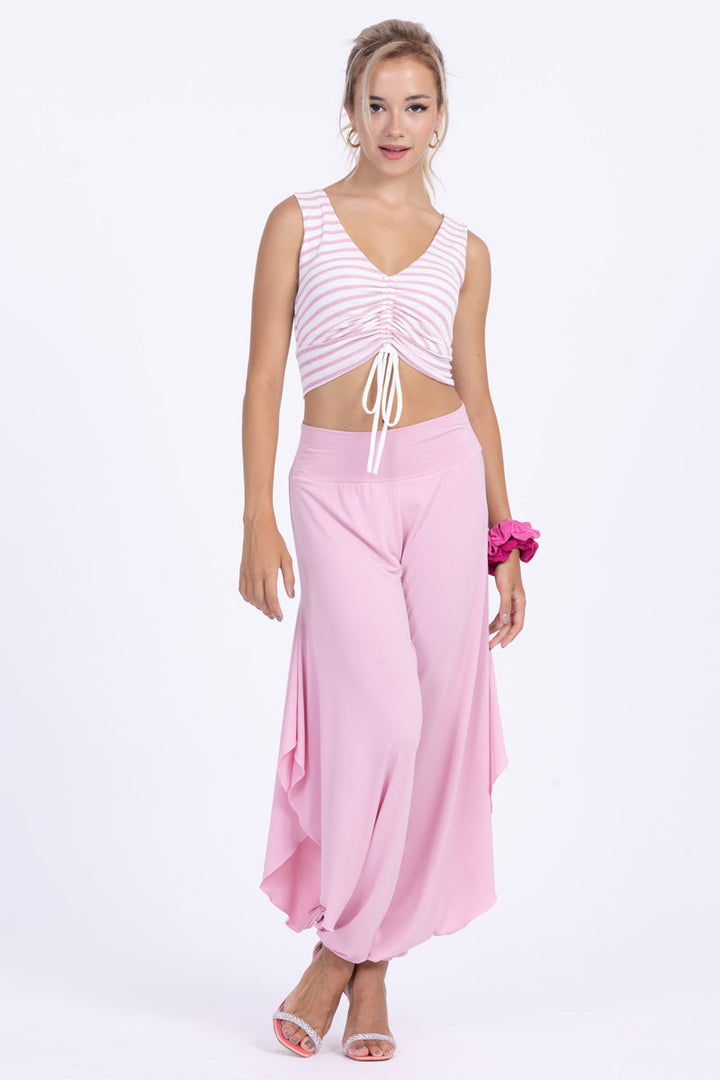 Ruched Pink And White Striped Crop Top (XS,S,M)