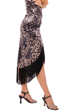 Load image into Gallery viewer, Baroque Print Velvet Wrap Skirt With Fringe
