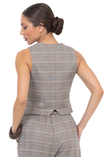 Load image into Gallery viewer, Beige Checked Women&#39;s Suit Vest