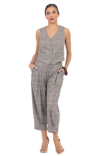Load image into Gallery viewer, Beige Checked Women&#39;s Suit Vest