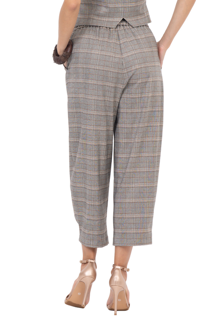 Beige Checked Women's Tailored Trousers
