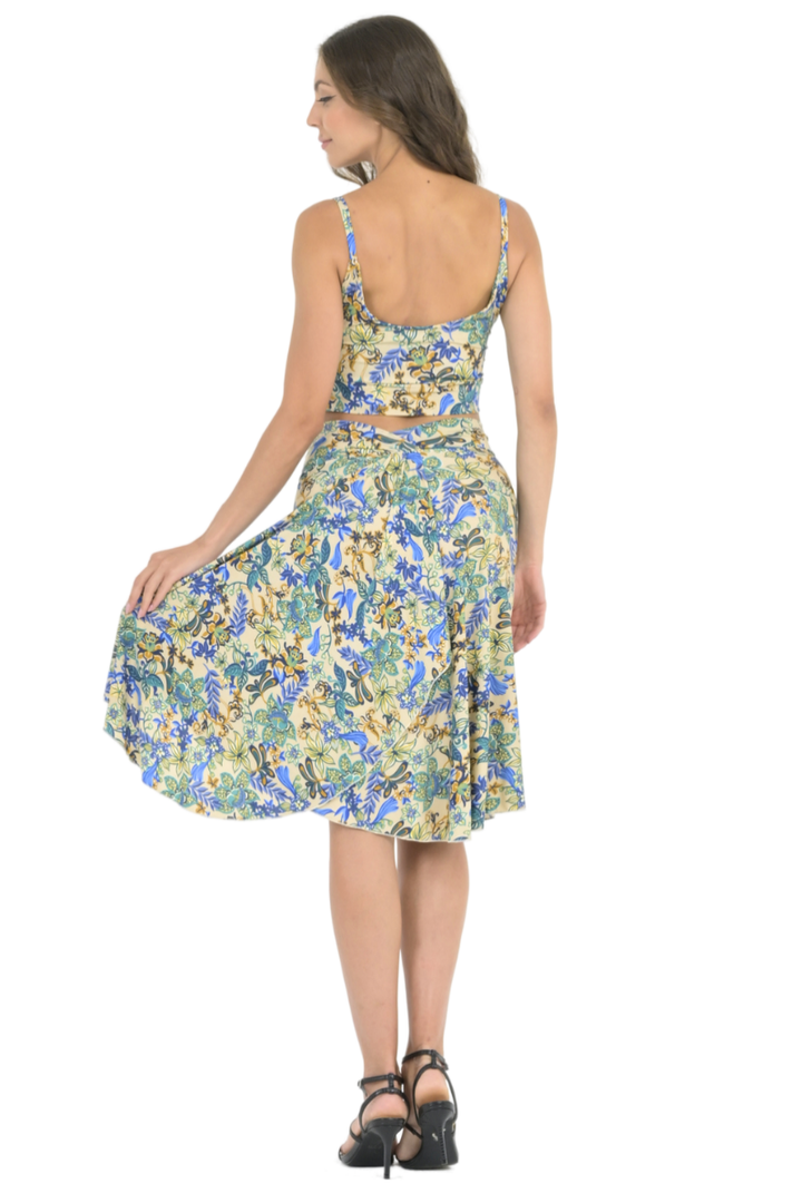 Beige Floral Tango Skirt With Rich Back Draping