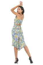 Load image into Gallery viewer, Beige Floral Fishtail Tango Dress with Ruched Back
