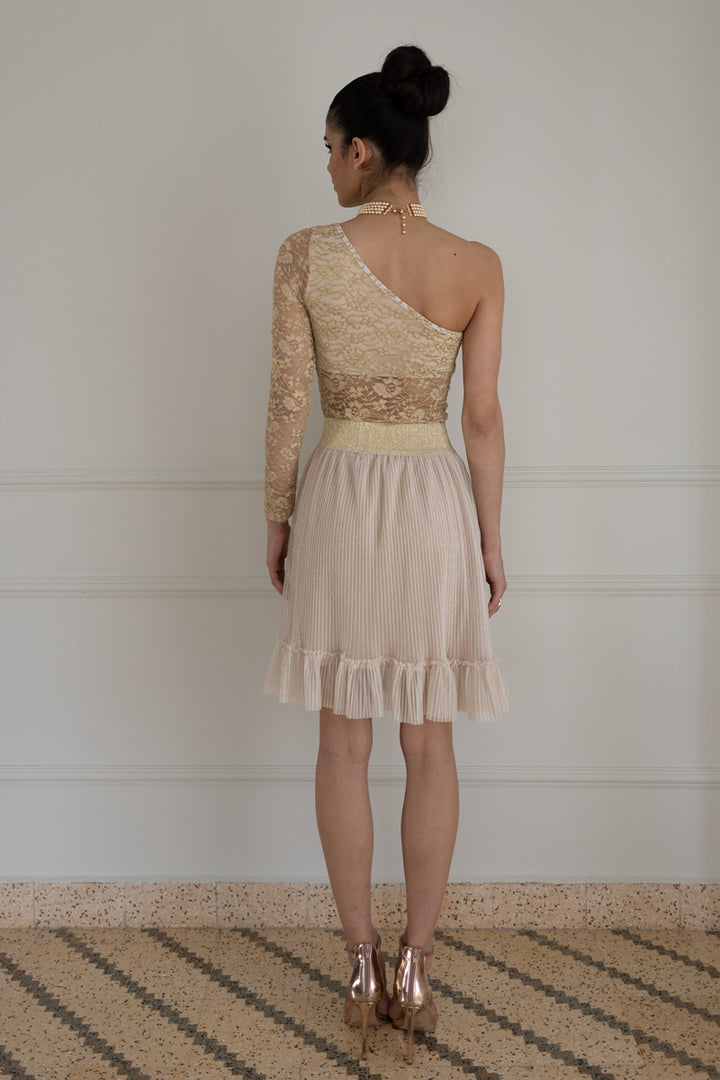 Beige Lace And Tulle Above-Knee Wedding Set
