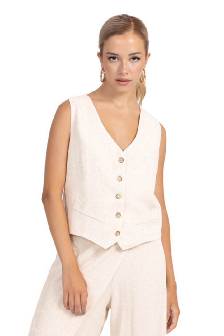Beige Linen Women's Suit Vest | Tailored Collection conDiva Beige Linen Women's Suit Vest | Tailored Collection conDiva