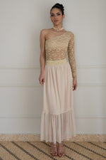 Load image into Gallery viewer, Beige Pleated Tulle Maxi Prairie Skirt