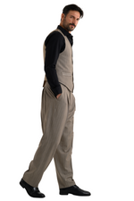 Load image into Gallery viewer, Taupe Striped Pants With Front And Back Pleat
