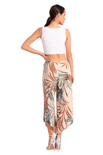 Load image into Gallery viewer, Beige Waist Tie Tropical Print Asymmetric Cropped Pants