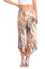 Load image into Gallery viewer, Beige Waist Tie Tropical Print Asymmetric Cropped Pants