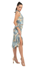 Load image into Gallery viewer, Beige &amp; Blue Abstract Paisley Print Flowy Tango Skirt With Slits
