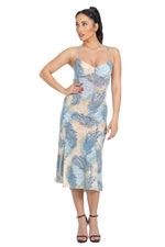 Load image into Gallery viewer, Beige &amp; Blue Abstract Paisley Print Lace-up Tango Dress
