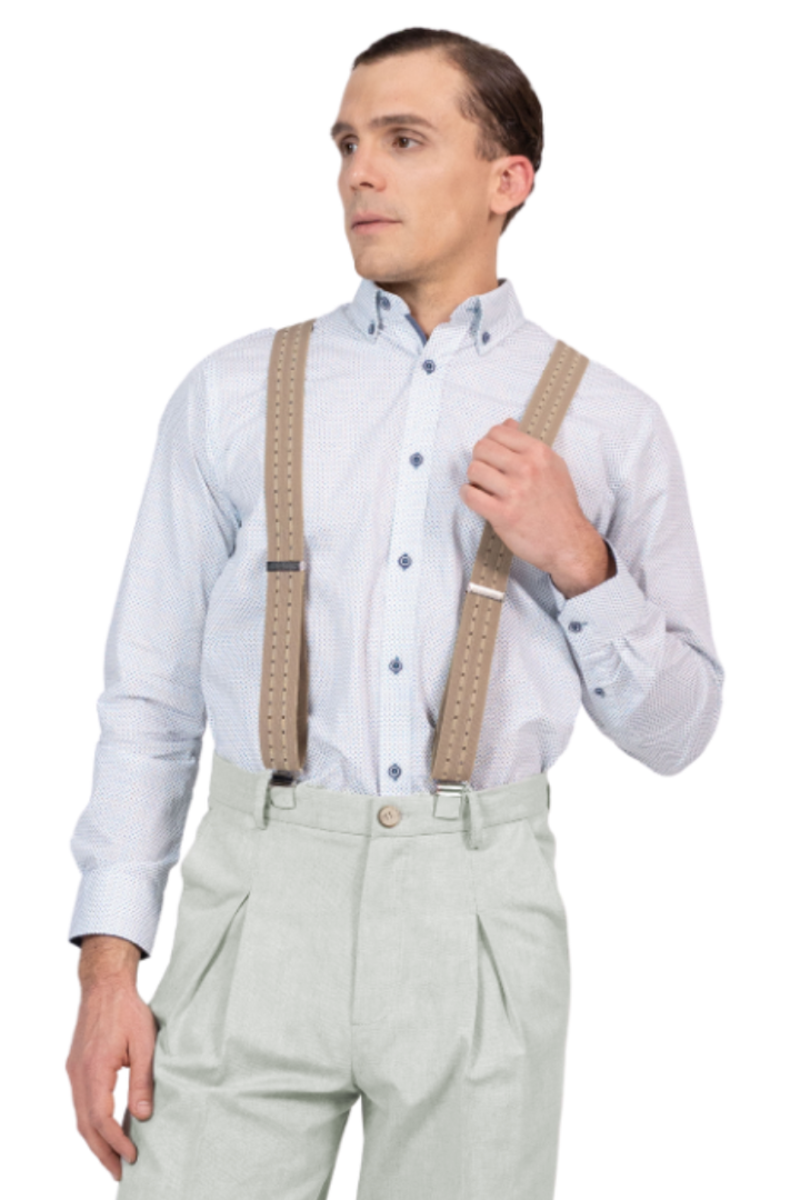 Beige Dotted Striped Men's Adjustable Suspenders