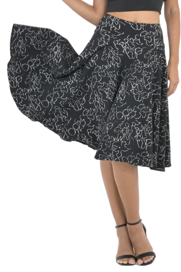 Black Abstract Line Print Full Swing Skirt